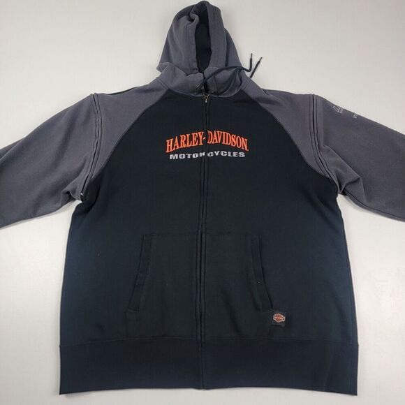 Vintage Y2K‎ Harley Davidson Distressed Hoodie Mens Large Motorcycle Zip Up - Picture 3 of 7